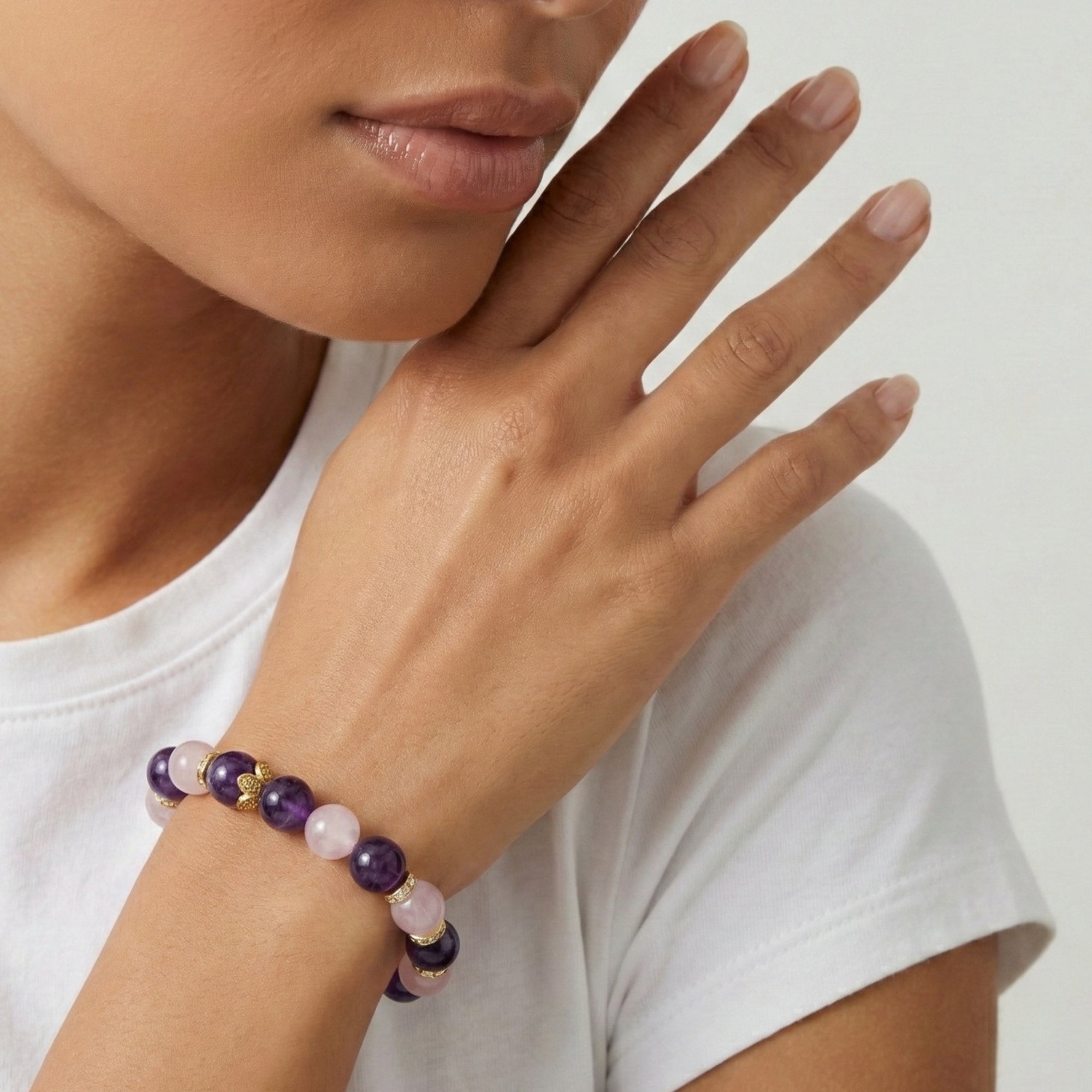 Elorie - Love Bracelet with Rose Quartz Amethyst with model