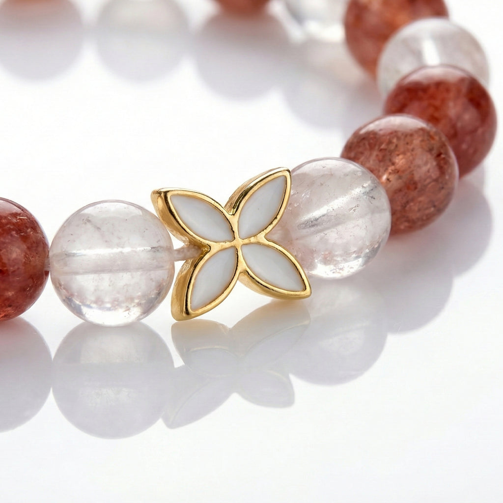 AMEIRA Healing Bracelet – Red Amphibole Quartz with gold plated bronze accent detail