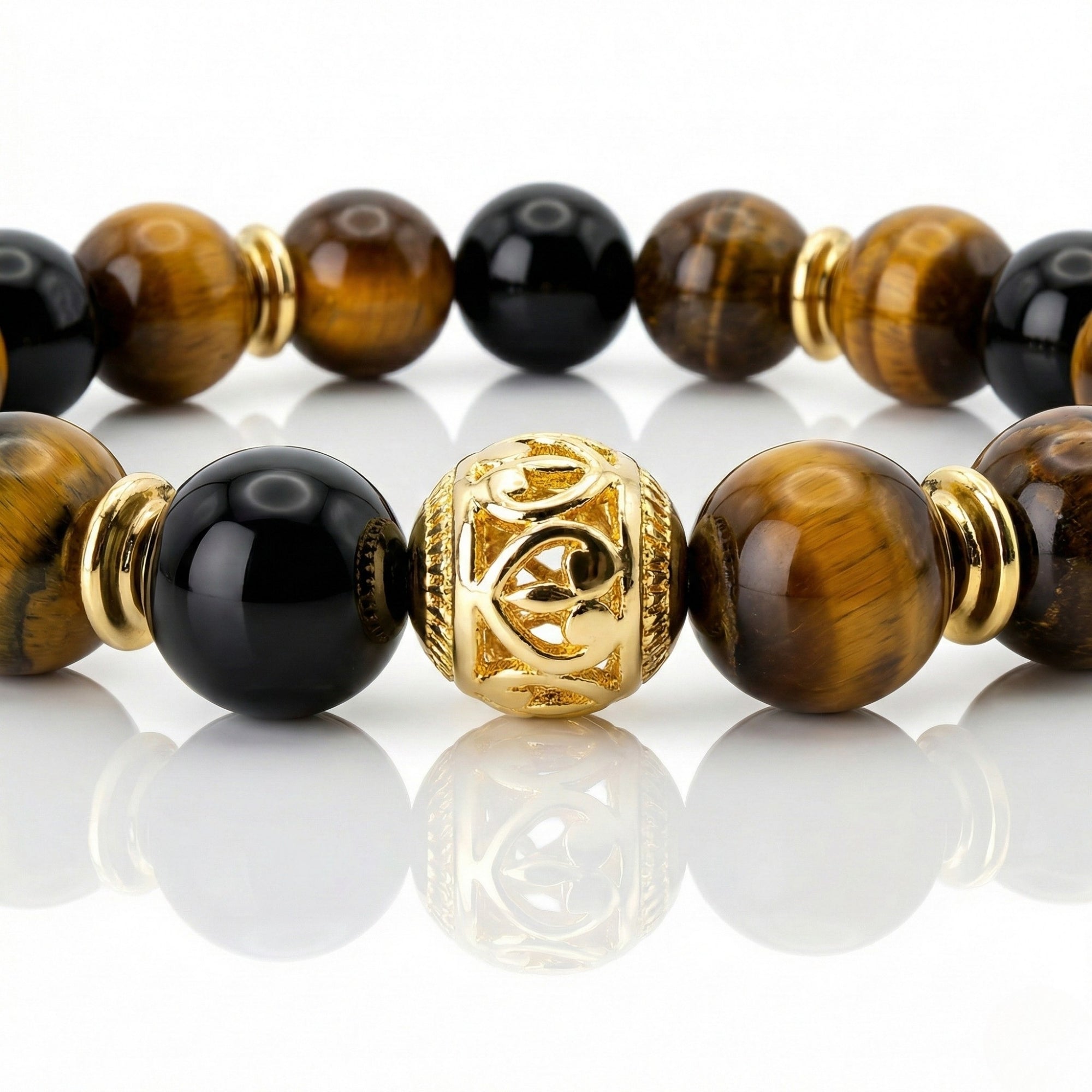 AURELIAN Prosper Bracelet – Tiger Eye & Obsidian with 24K plated bronze accent