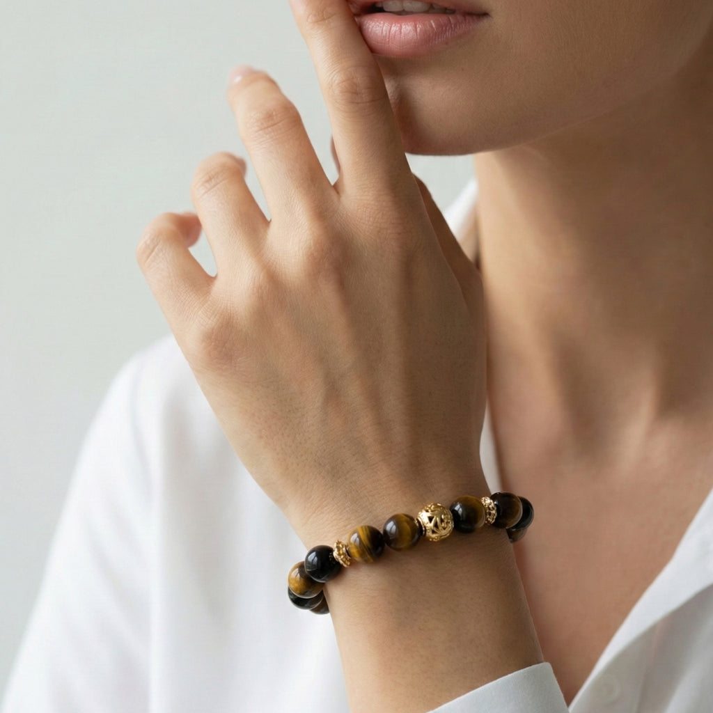 AURELIAN Prosper Bracelet – Tiger Eye & Obsidian worn on wrist