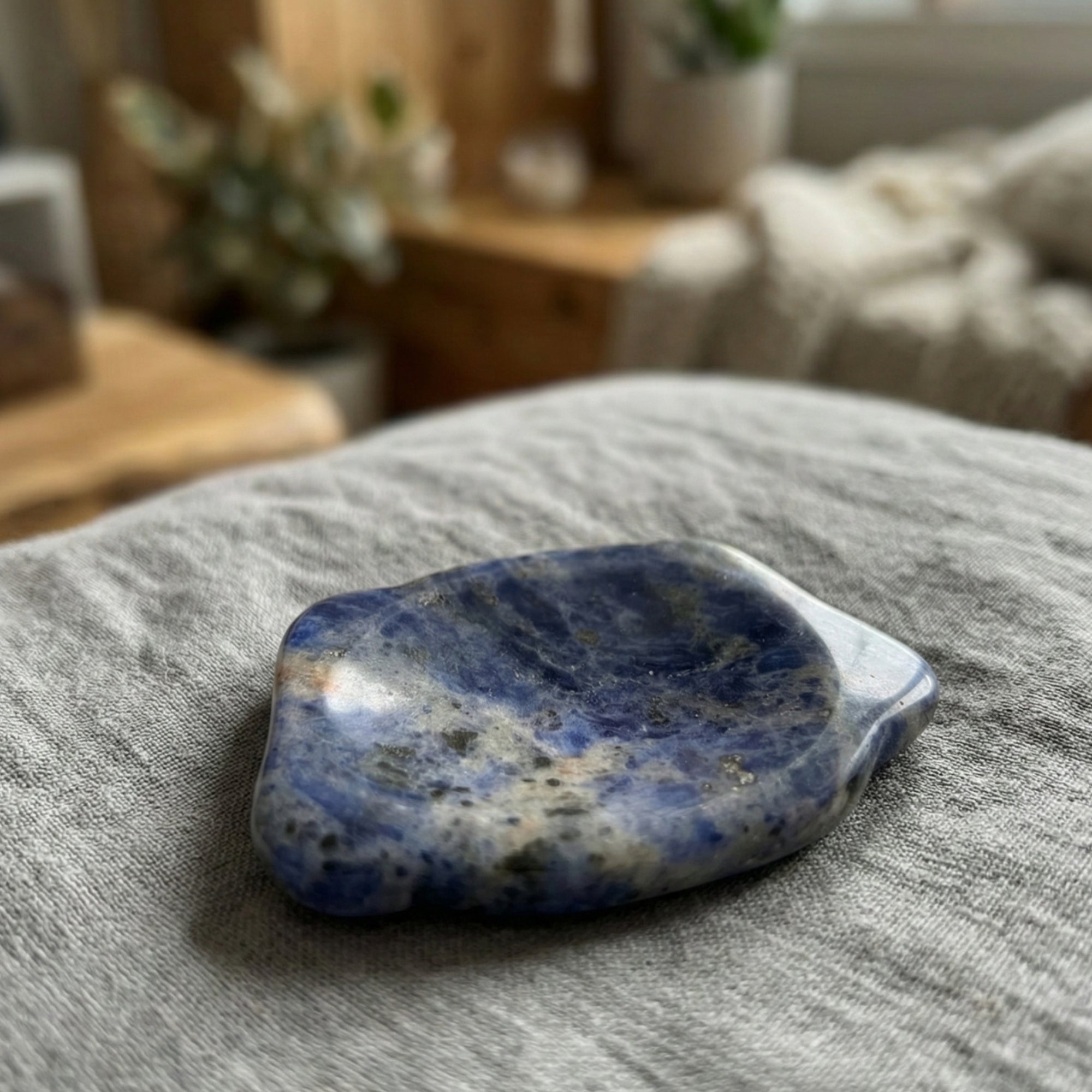 Buddy - Dog shaped crystal worry stone in Sodalite lay flat