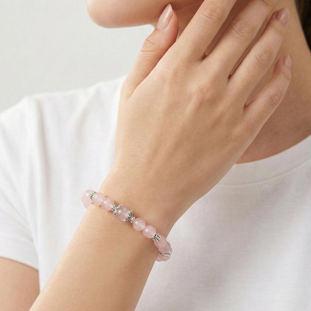 LIORA Love Bracelet - Rose Quartz worn on wrist
