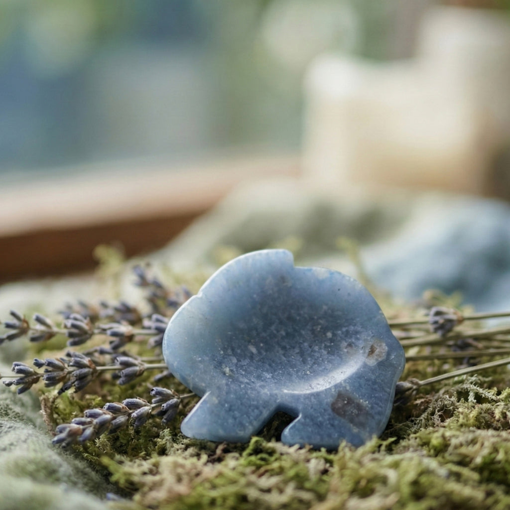 Lumi - Rabbit shaped crystal worry stone in Blue Aventurine lay flat