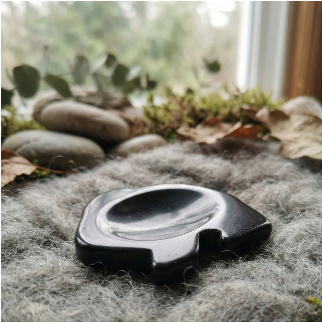 Lumi - Rabbit shaped crystal worry stone in Obsidian lay flat