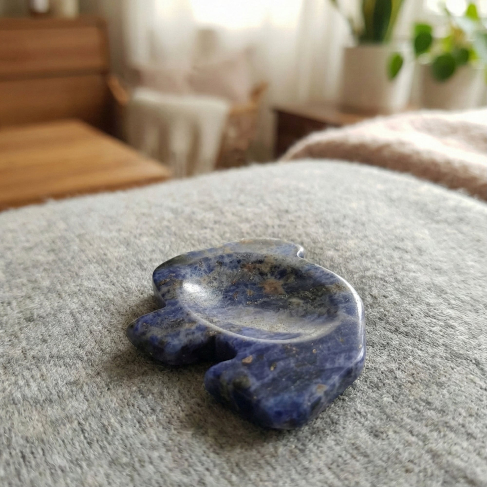 Lumi - Rabbit shaped crystal worry stone in Sodalite lay flat