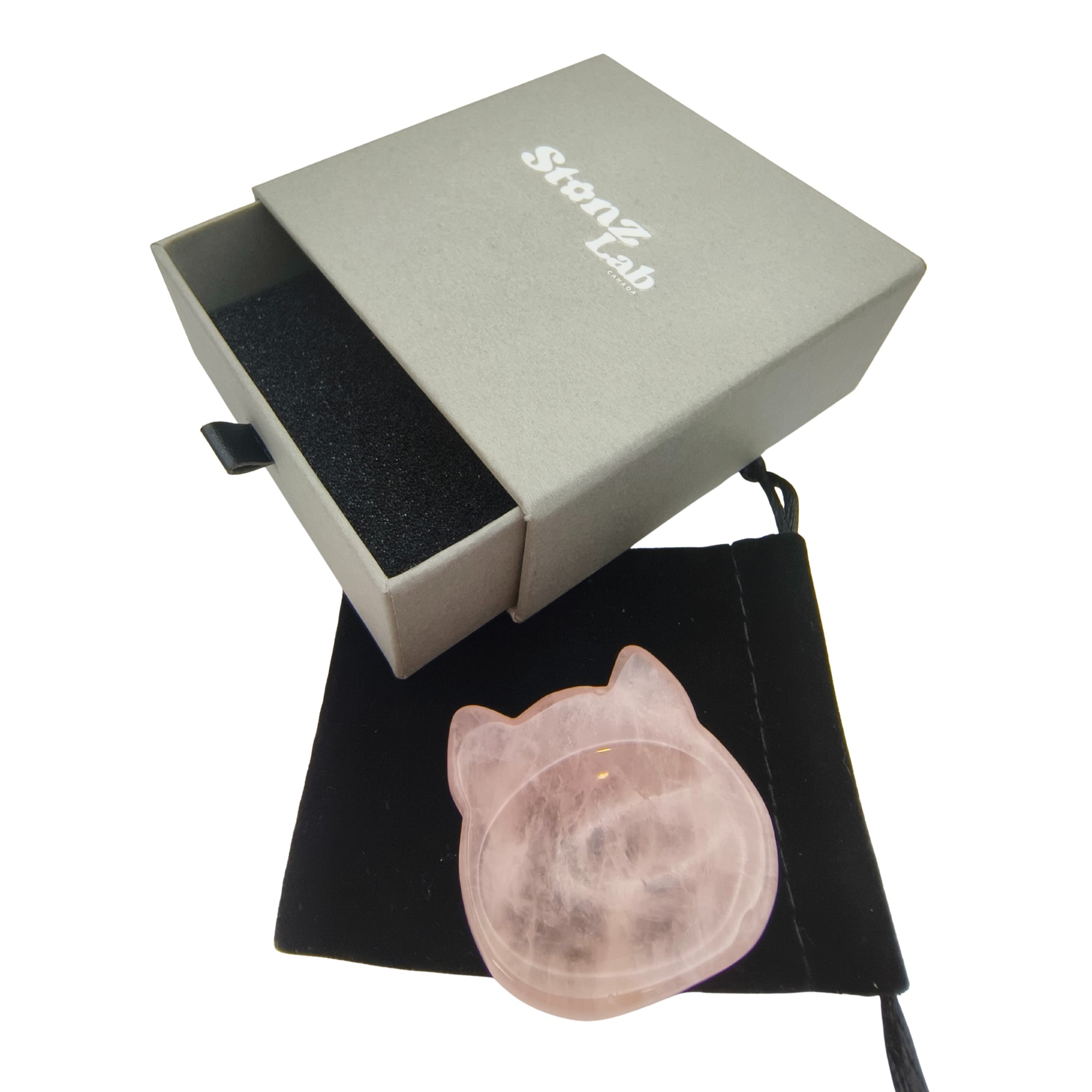 Luna - Cat shaped crystal worry stone with pouch and gift box