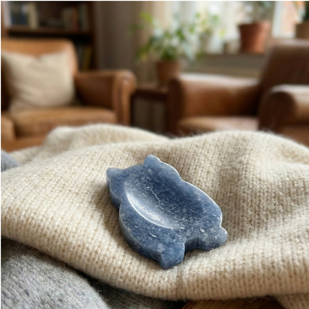 Pico - Hamster shaped crystal worry stone in Blue Aventurine lay flat