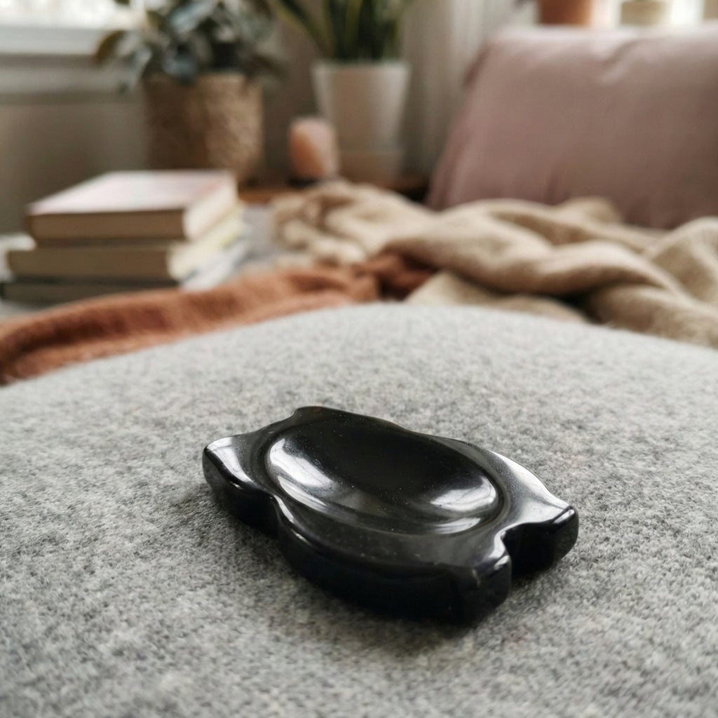 Pico - Hamster shaped crystal worry stone in Obsidian lay flat