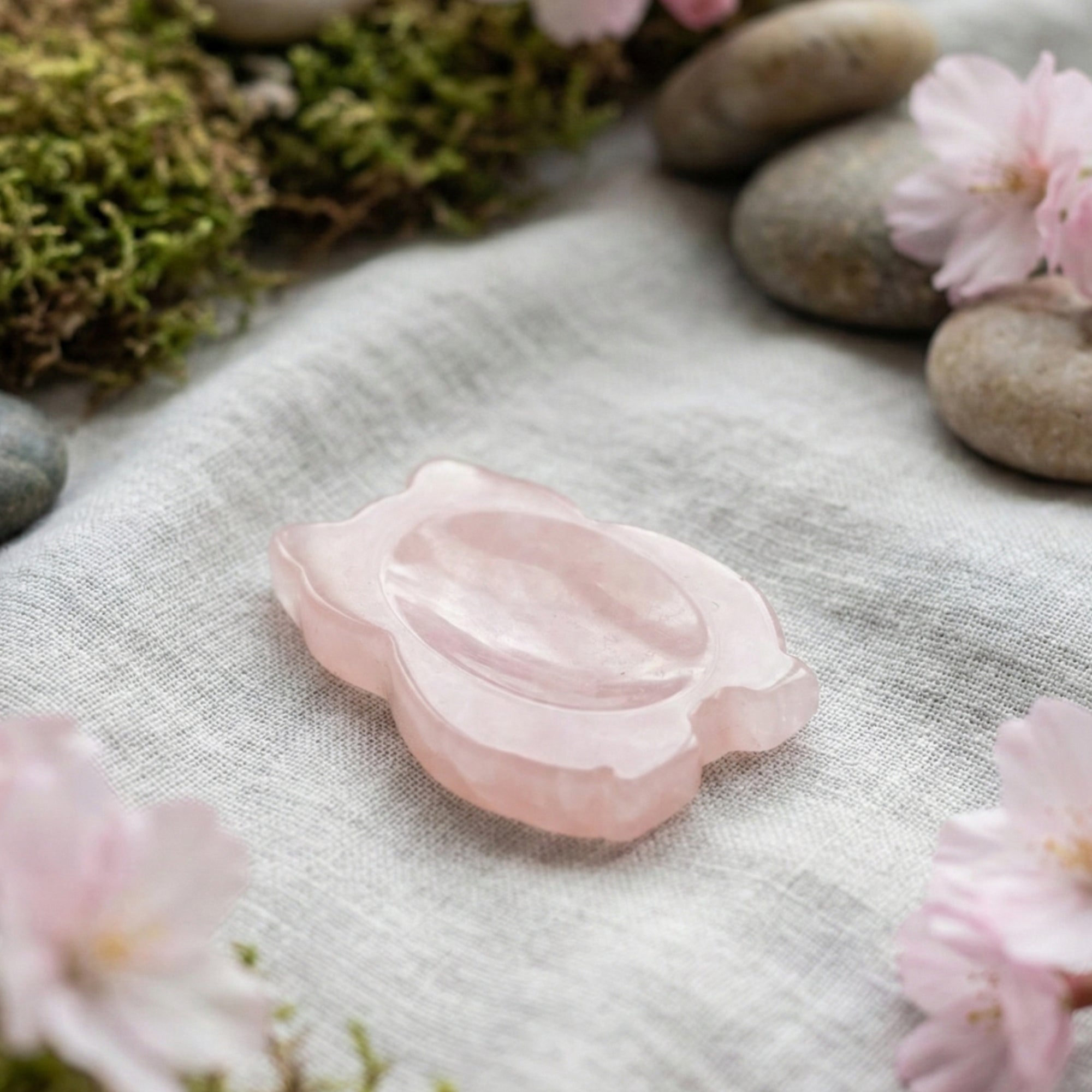 Pico - Hamster shaped crystal worry stone in Rose Quartz lay flat