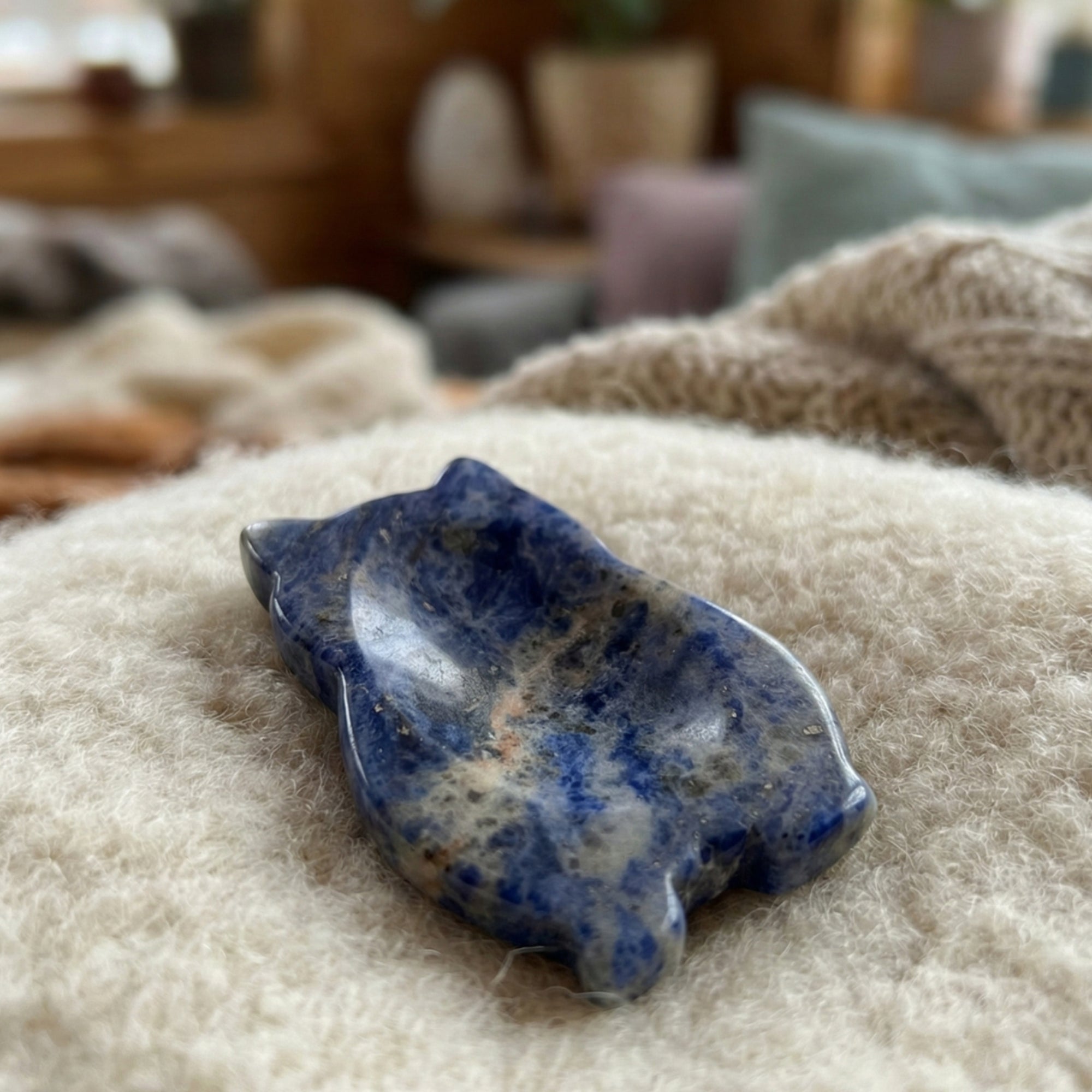 Pico - Hamster shaped crystal worry stone in Sodalite lay flat