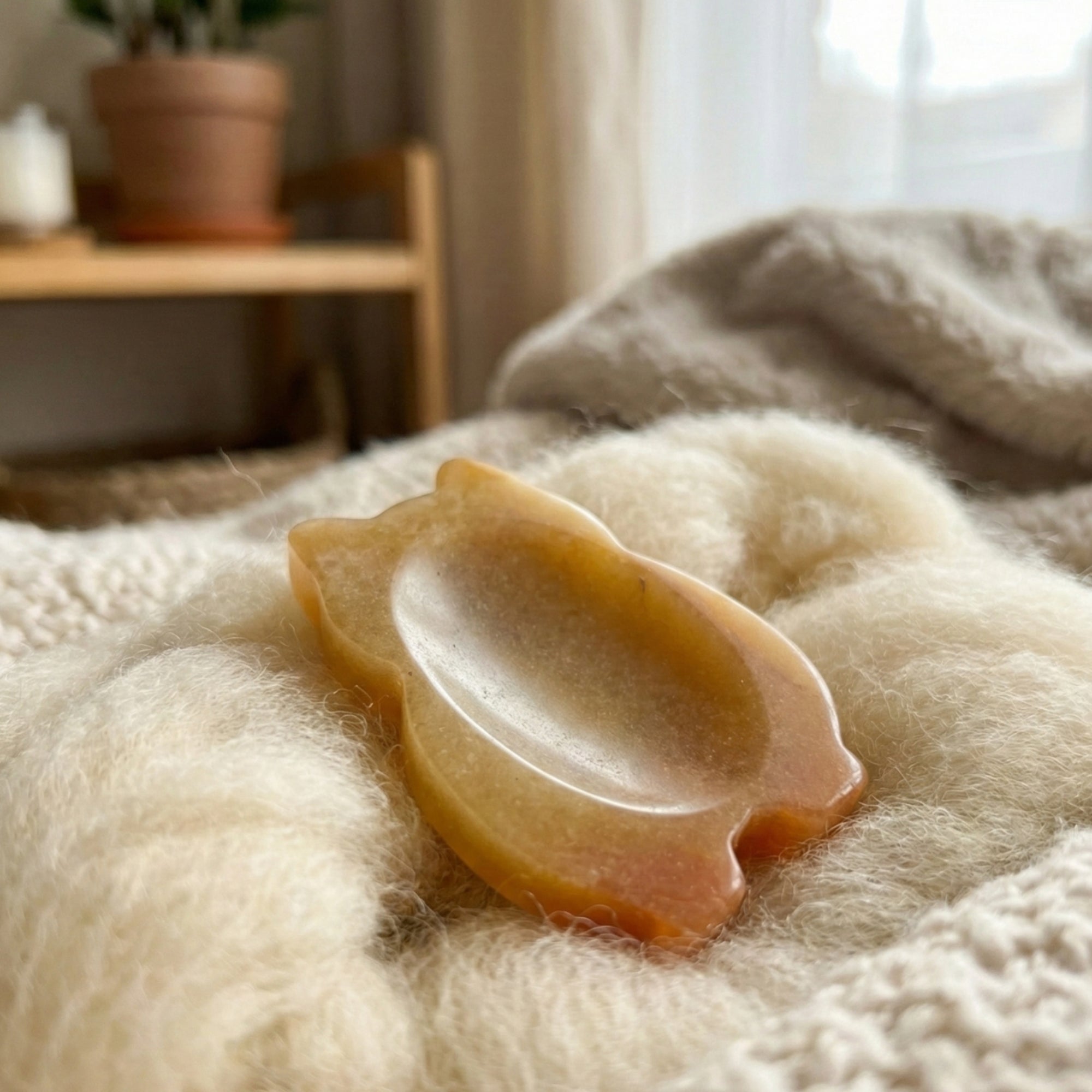 Pico - Hamster shaped crystal worry stone in Yellow Jade lay flat